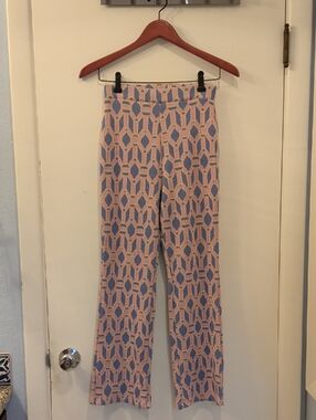 Zara Pastel Pink Knit Flares with Blue and Yellow Geometric Motif